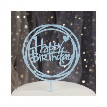 Топпер "Happy Birthday" круг светло-голубой